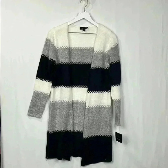 Fortune & Ivy Womens Cardigan Black Gray White S Cable Design Open Front New - Picture 1 of 12